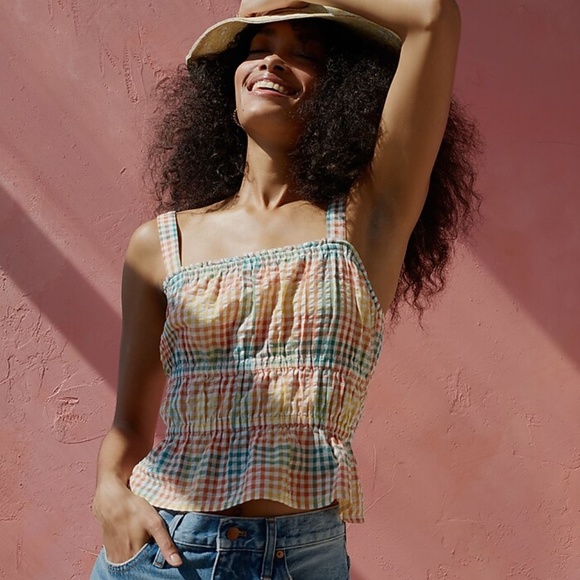 Madewell | Seersucker Sophia Peplum Tank in Rainbow Gingham Check - Picture 5 of 9
